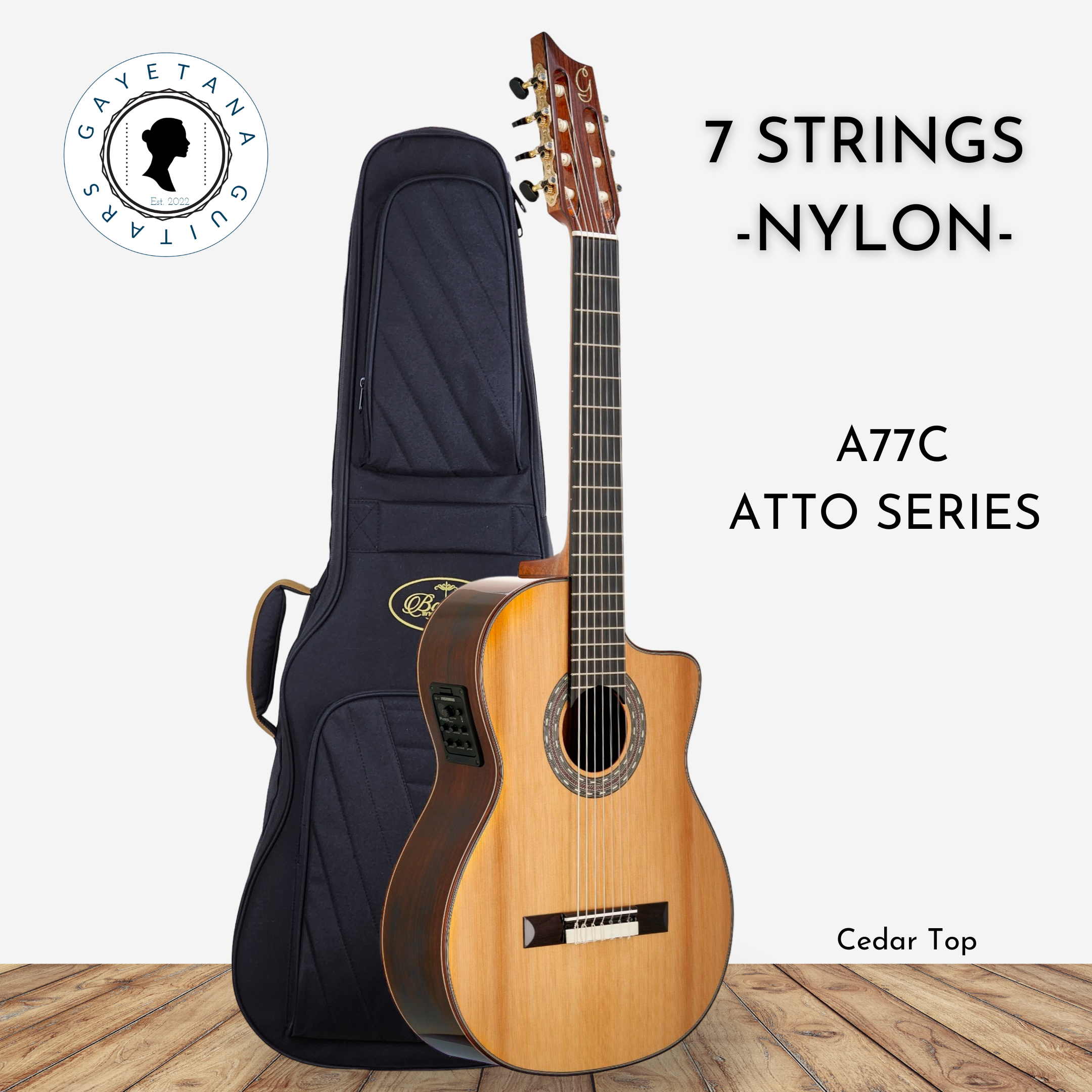 Gayetana - ATTO A77-C 7-String Classical Guitar Electro-Acoustic with Cutaway and Fishman System